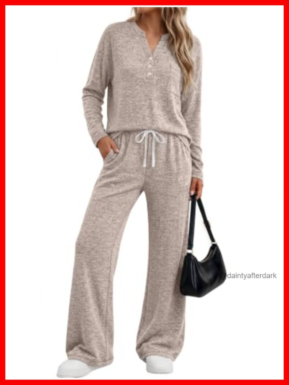 2 Piece Lounge Set Henley Neck Brushed Fleece Travel Sweatsuit